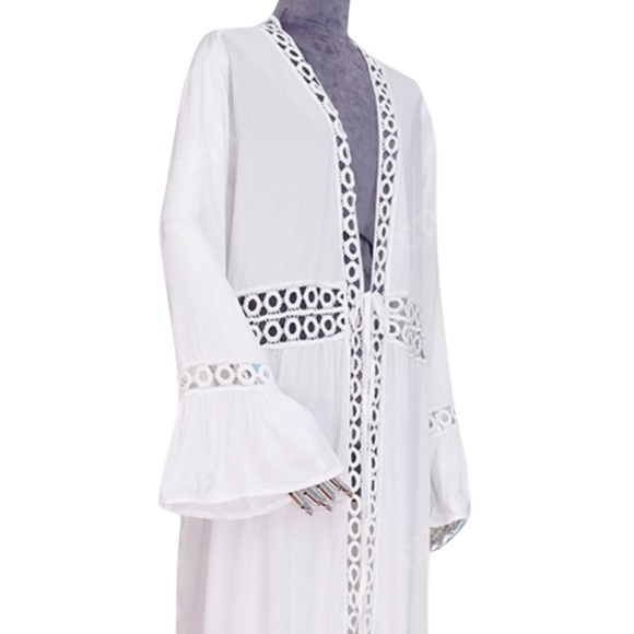 Boho Flowing White Cover Up Crochet Detail - Picture 12 of 16